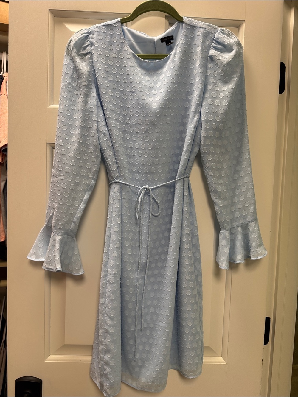 Ann Taylor Pale Blue Textured Puff Sleeve Dress